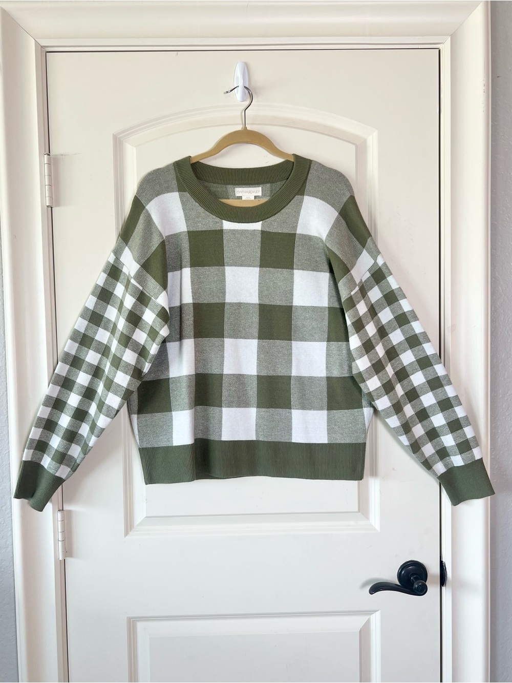 Cynthia Rowley Green Buffalo Plaid Crewneck Sweater XL